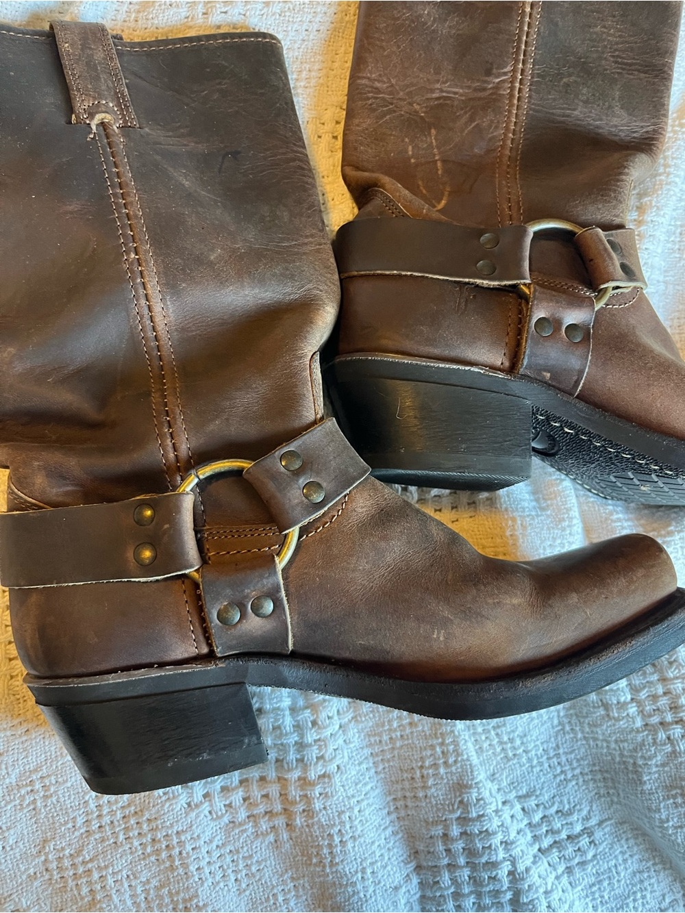 Frye Brown Leather Harness Heeled Boots - Picture 3 of 10